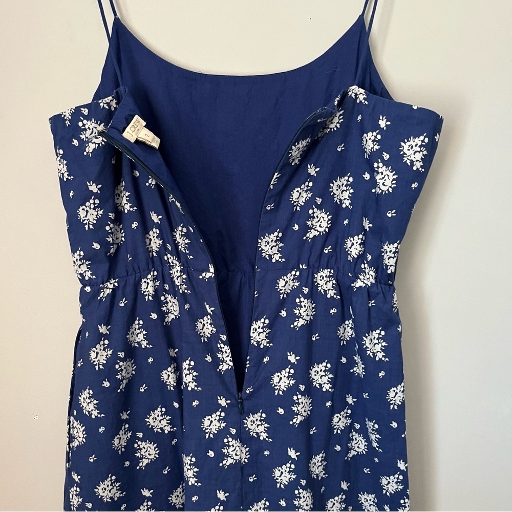 J. Crew Factory Abstract Flower Printed Blue & White 100% Cotton Maxi Dress Sz 2 - Picture 12 of 16
